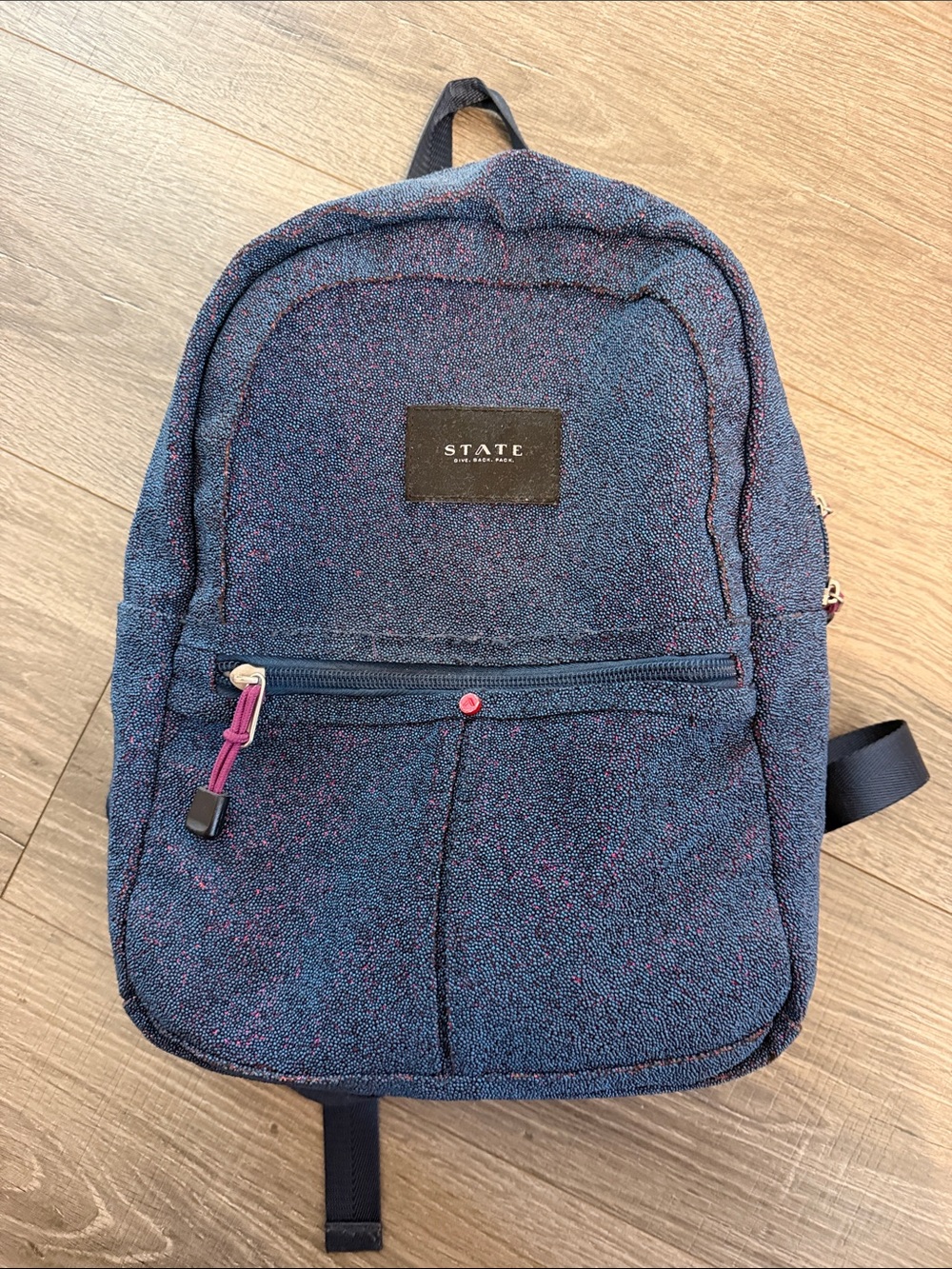 STATE Navy Textured Backpack with Pink Accents